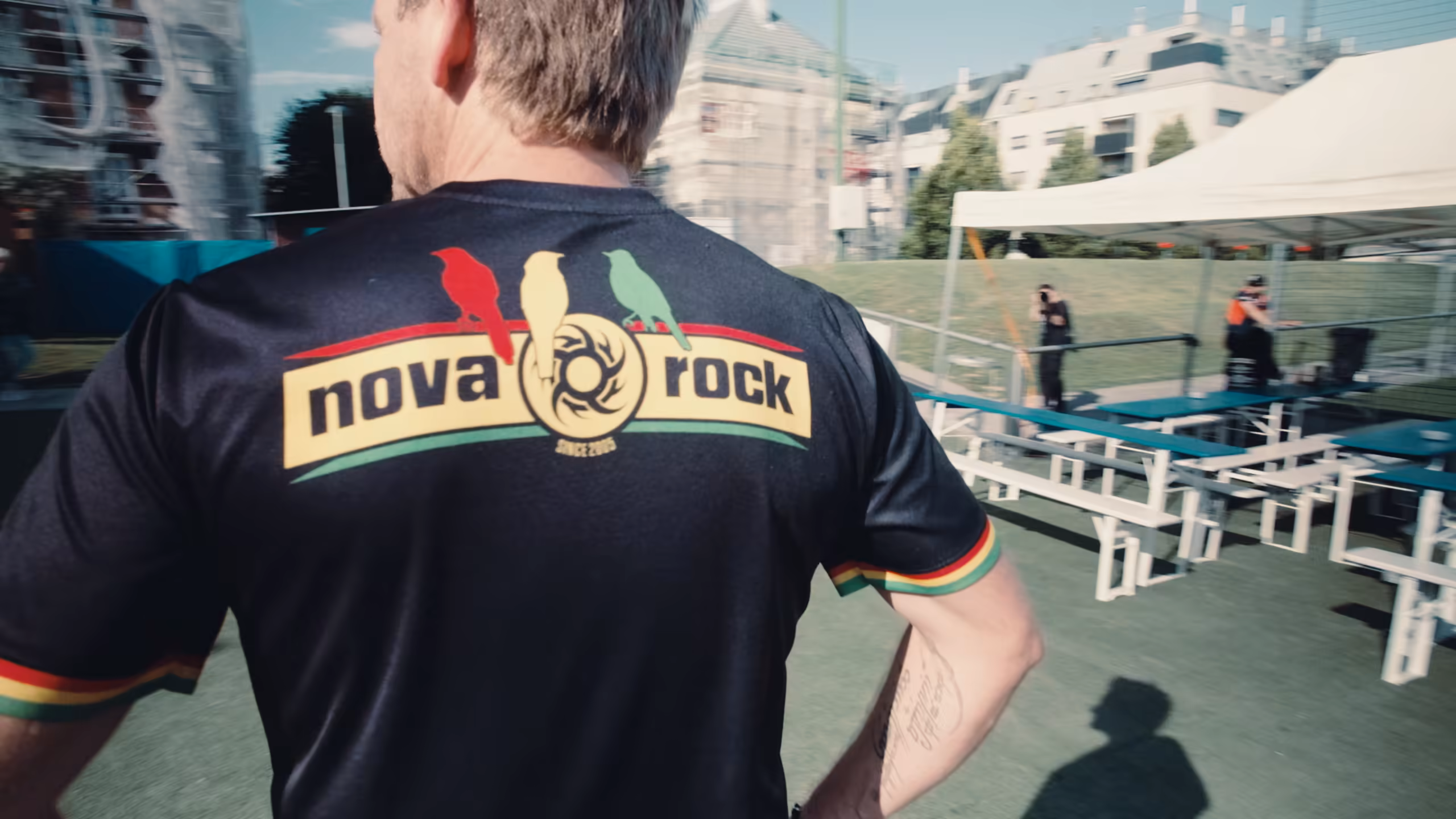 Nova Rock player arriving at the football pitch